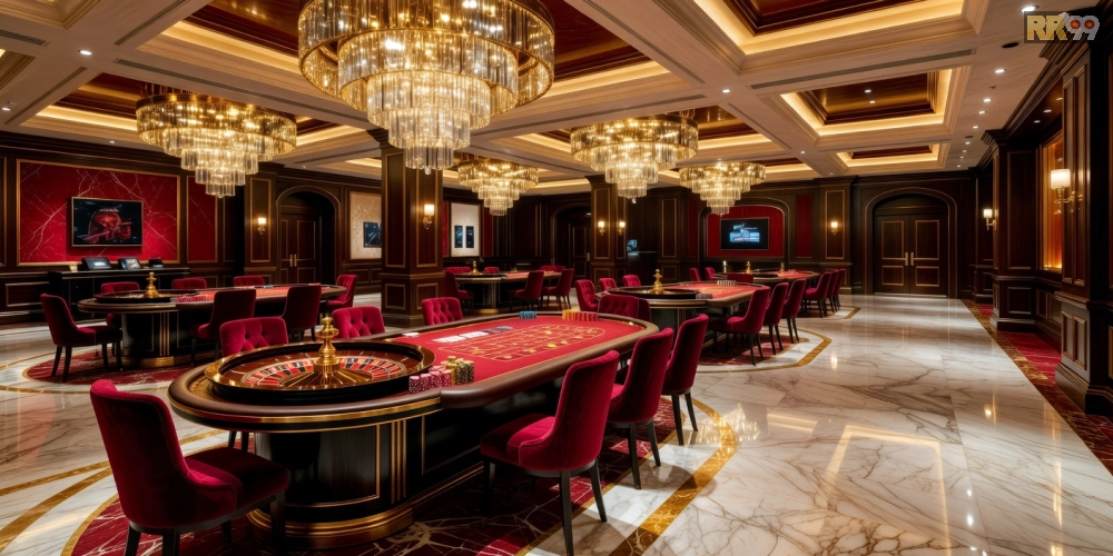 Minh họa sòng bạc ảo Golden RR99 Palace với thiết kế sang trọng và trò chơi đa dạng