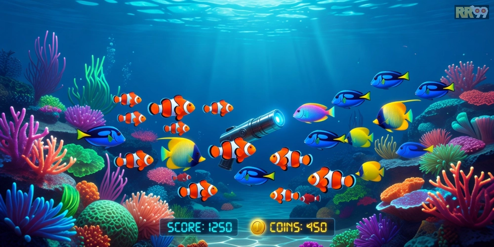 Hình minh họa gameplay bắn cá đổi thưởng rr99 với cá đa dạng và phần thưởng hấp dẫn