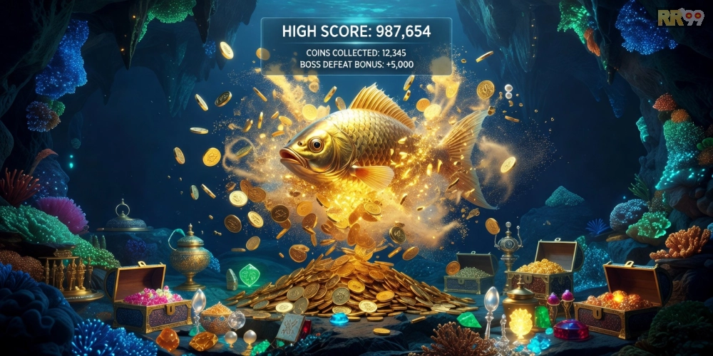 Ảnh minh họa gameplay bắn cá thần tài trên rr99 với hiệu ứng nổ hũ
