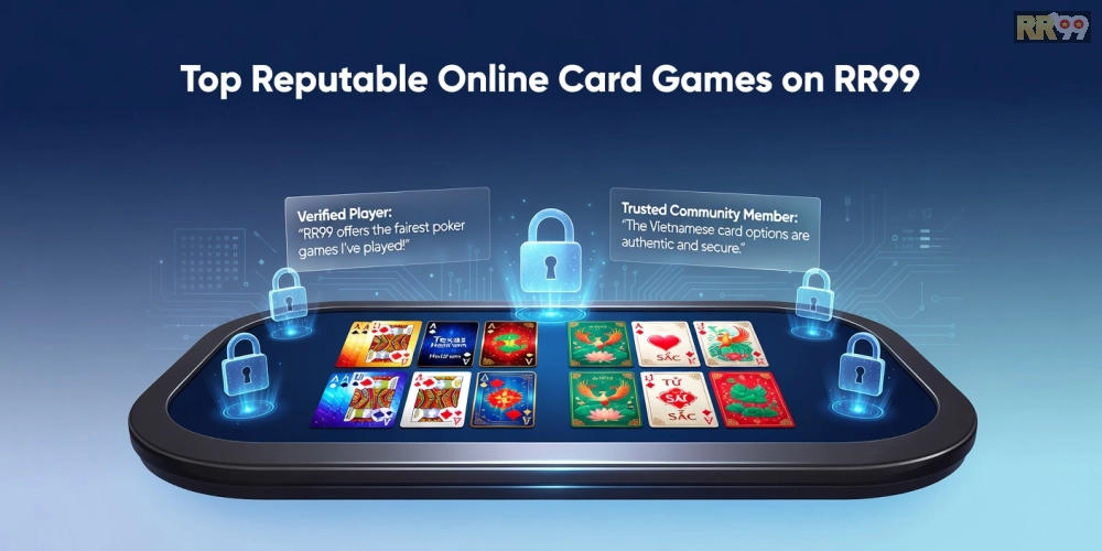 Minh họa khái niệm game bài uy tín rr99 với giao diện hiện đại và các lá bài đa dạng