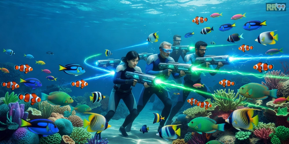 Hình minh họa gameplay game bắn cá rr99 với cá đa dạng và súng bắn