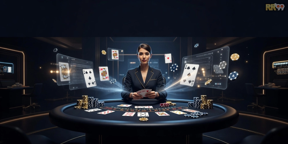 Hình minh họa khái niệm live casino rr99 với giao diện sống động và dealer thực thụ